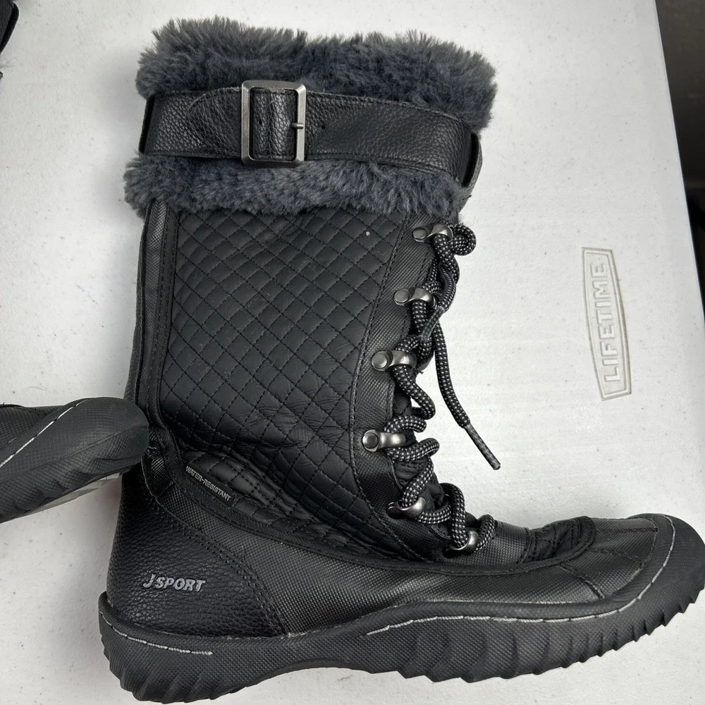 Ladies JSport by‎ Jambu Black Windham Faux Fur Lined Boots Size 6M Zip
